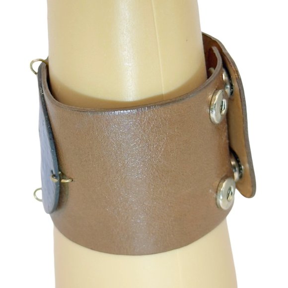 Leighelena GENUINE Leather Metallic Cuff Bracelet with Enamel Centerpiece - Picture 6 of 13